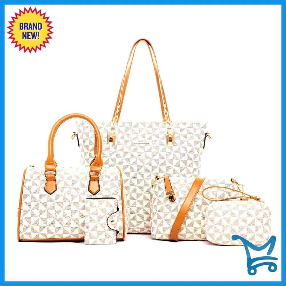 5-Piece Faux Leather Handbag Set with Tote, Satchel, and Clutch